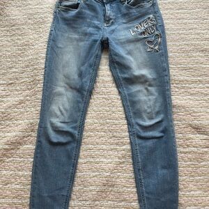 Miss Me Blue Skinny Jeans with Floral Embroidery